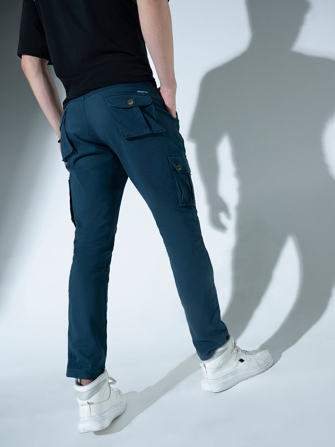 Hubberholme Men Navy Blue Slim Fit Solid Cargos