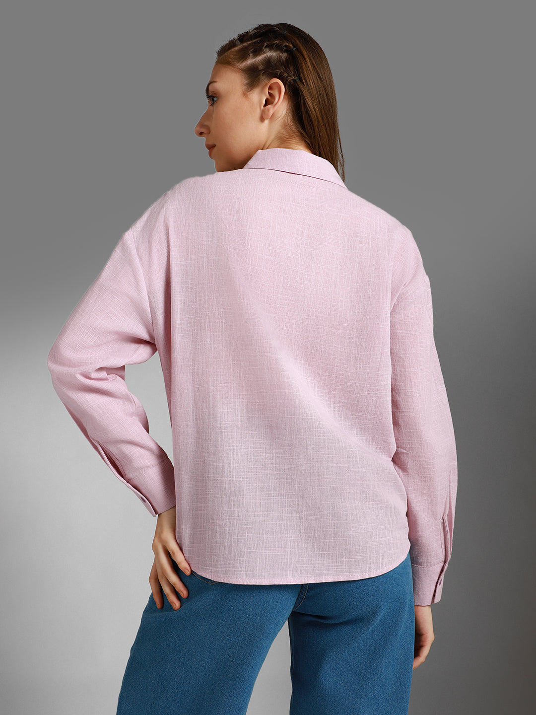 Classic Boxy Spread Collar Long Sleeves Cotton Casual Shirt