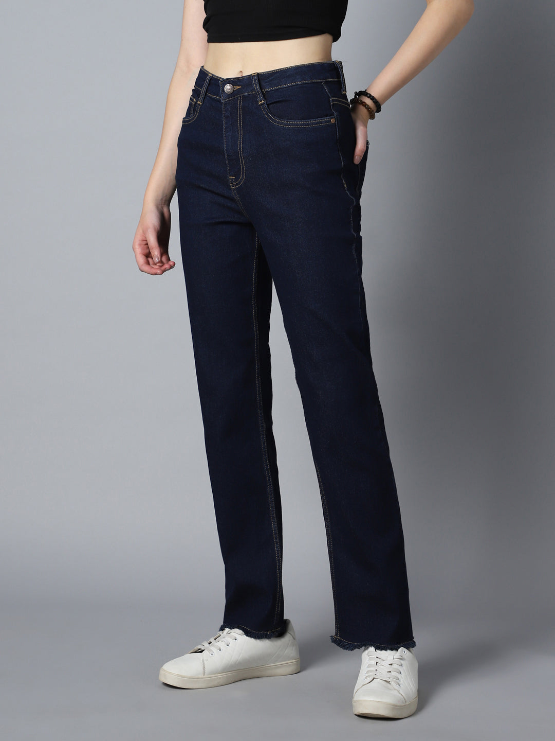 Women Straight Fit High-Rise Clean Look Stretchable Jeans