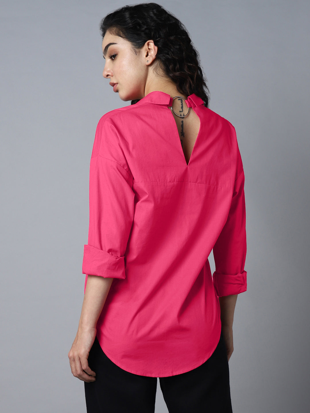 Cuffed Sleeves Pure Cotton Shirt Style Top