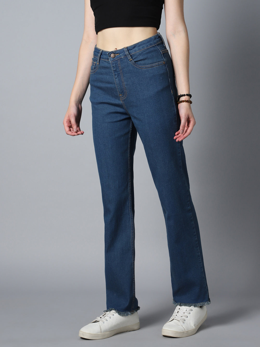 Women Straight Fit High-Rise Clean Look Stretchable Jeans