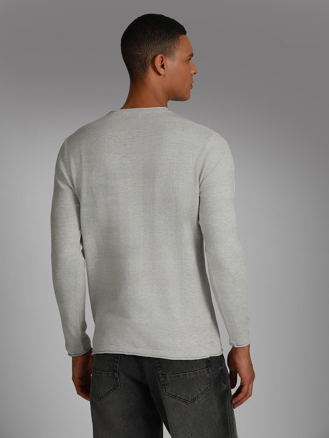 Round Neck Long Sleeves Cotton Pullover Sweater