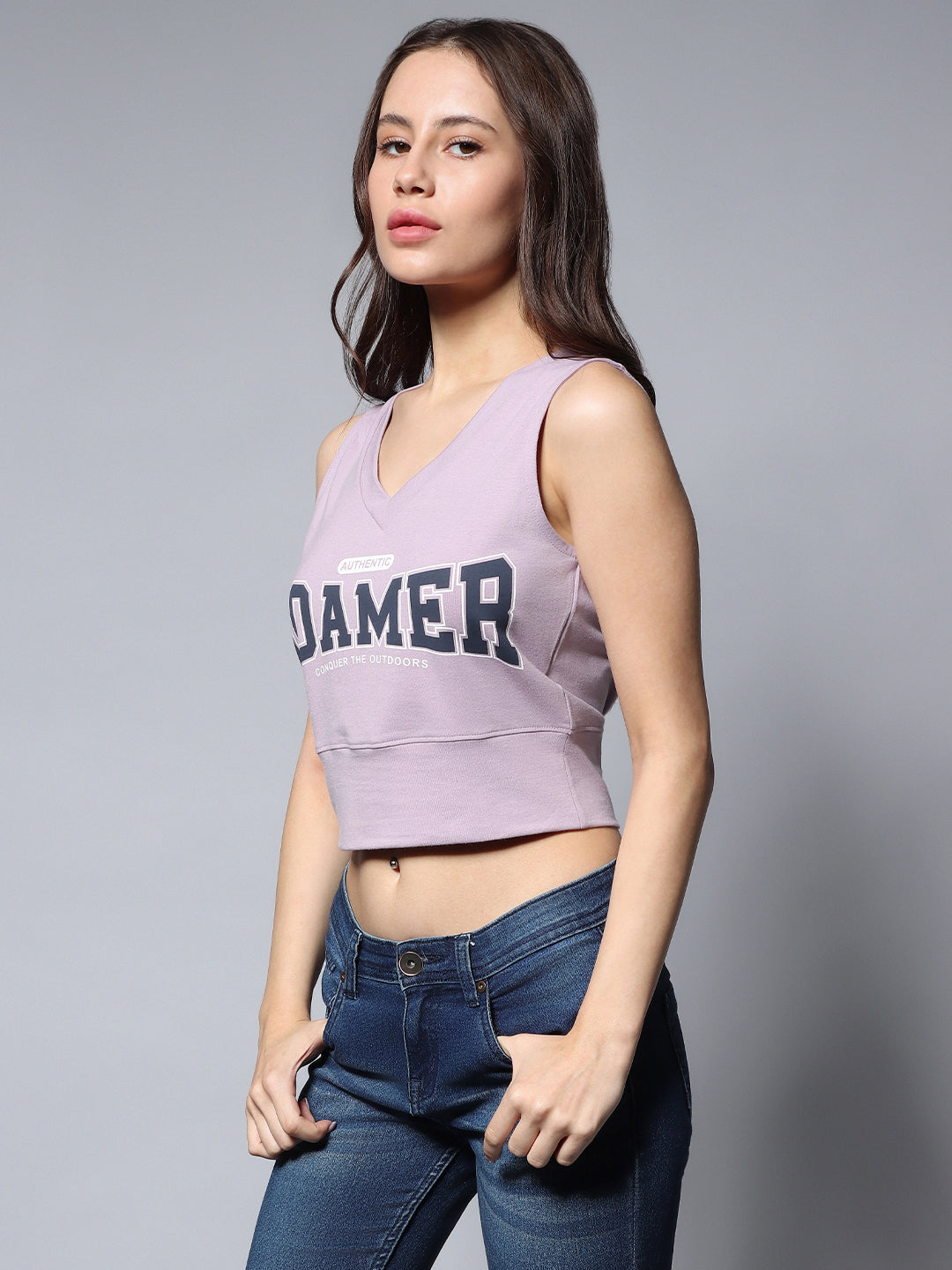 V-Neck Sleeveless Printed Crop Top