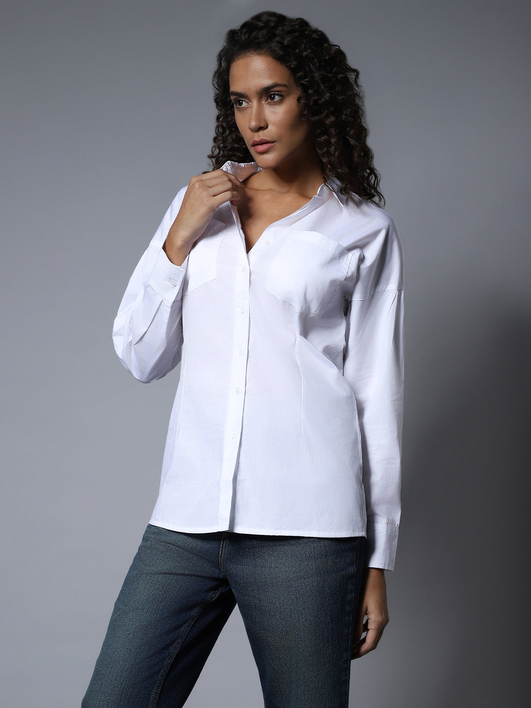 Cotton Spread Collar Long Sleeves Solid Regular Longline Shirts