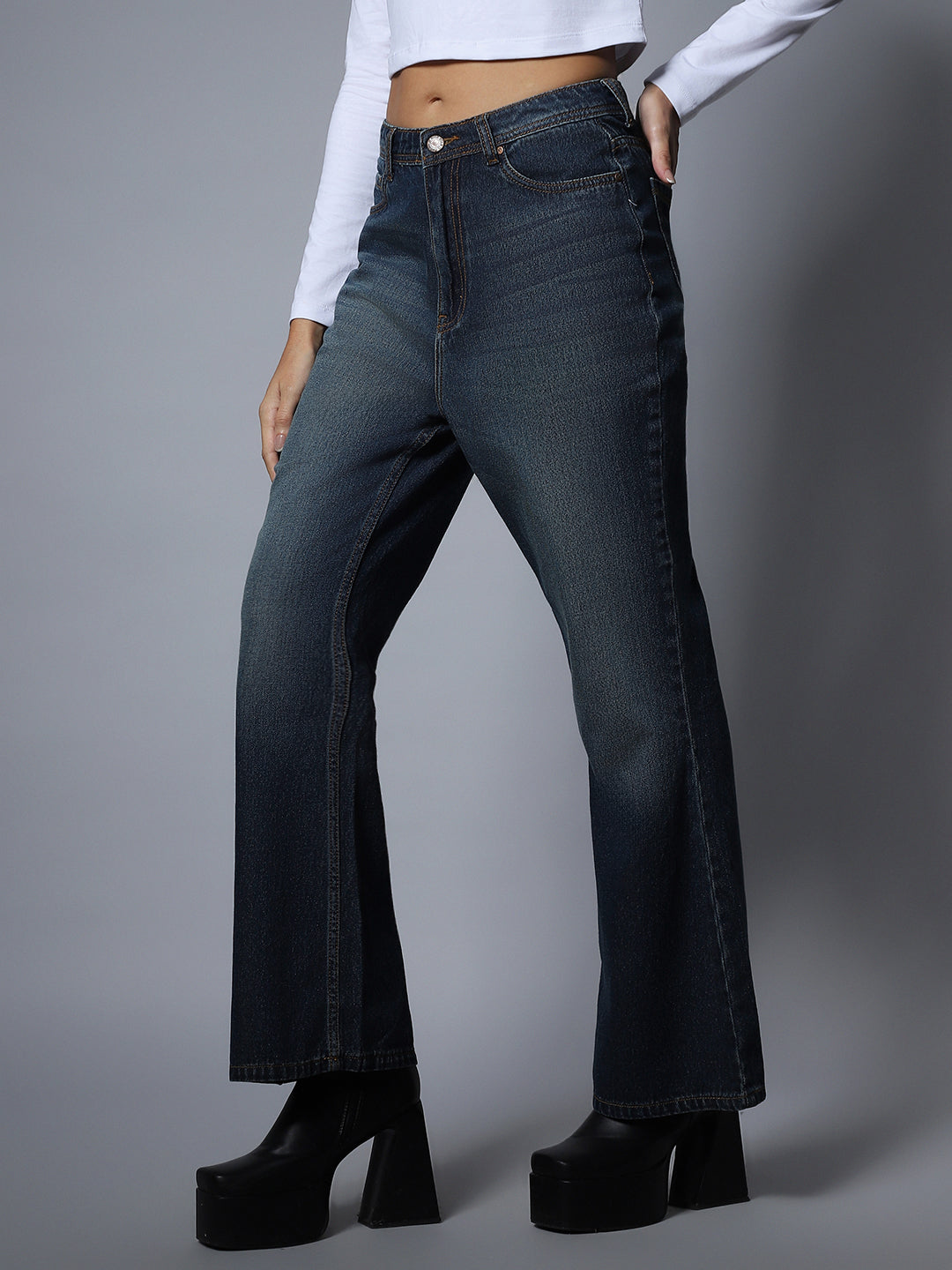 Non Stretch Cotton Flare Fit Jeans