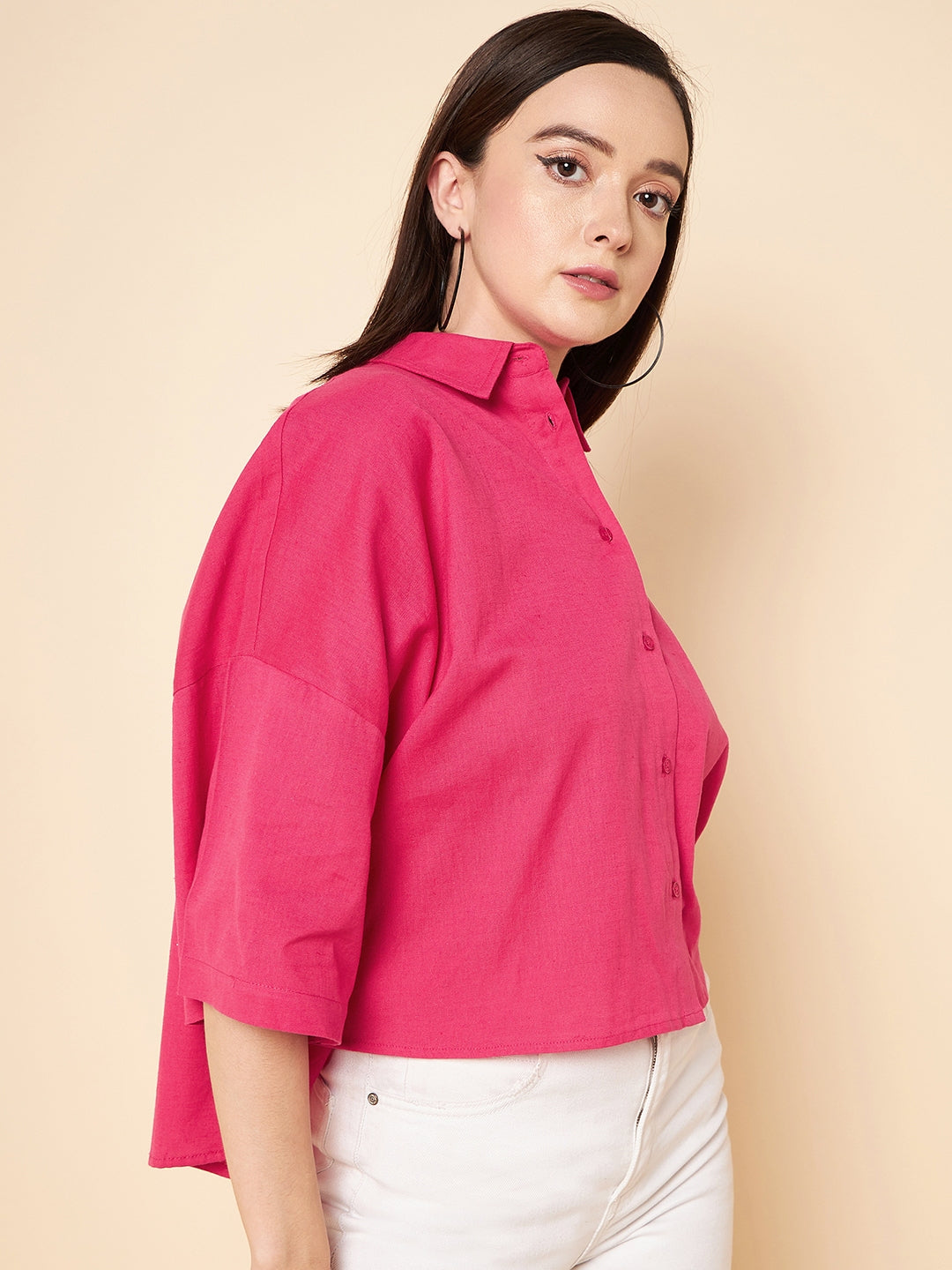 oversized solid cotton pink casual shirt