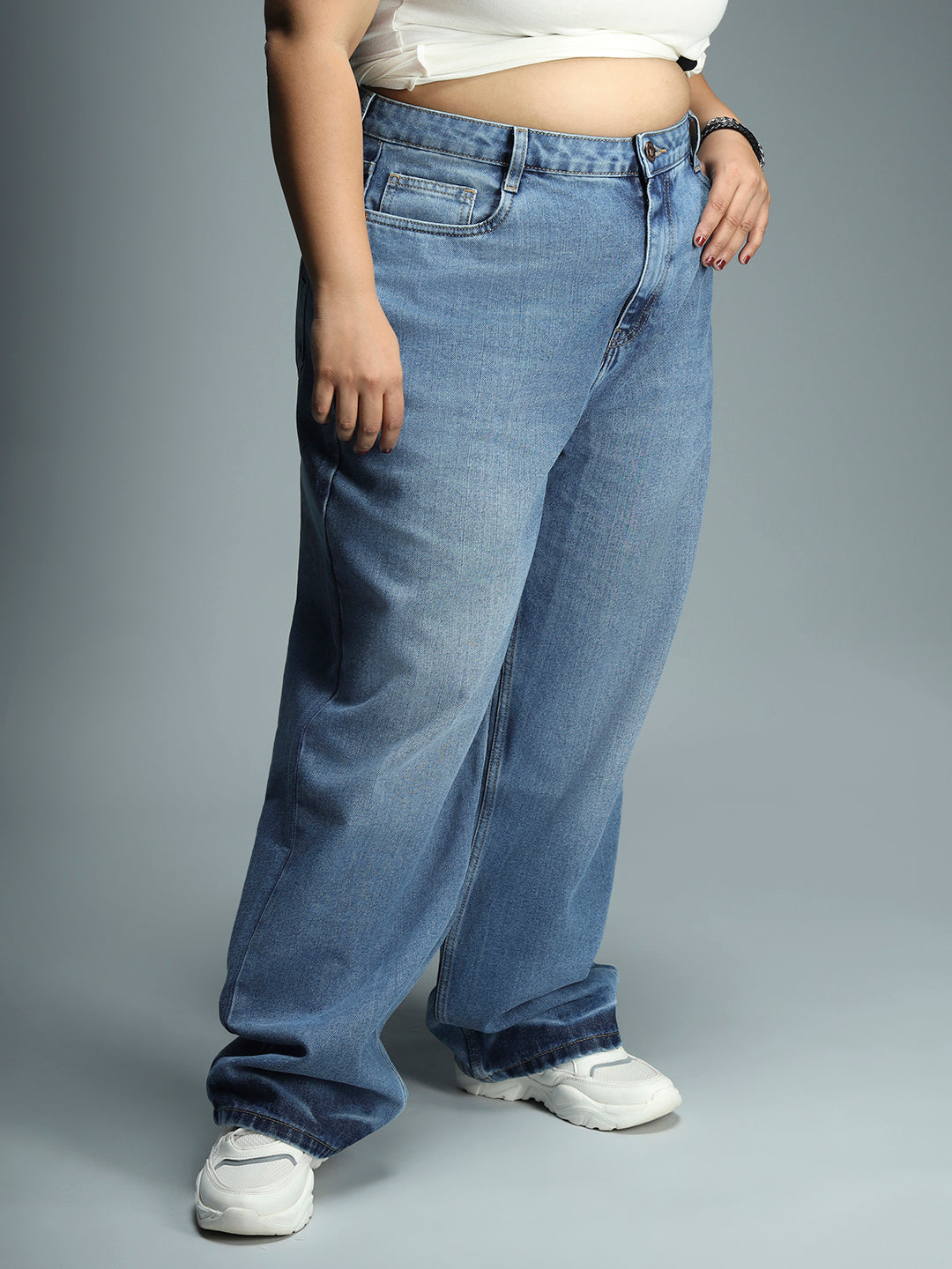 Women Plus Size 90s Straight High-Rise Pure Cotton Jeans