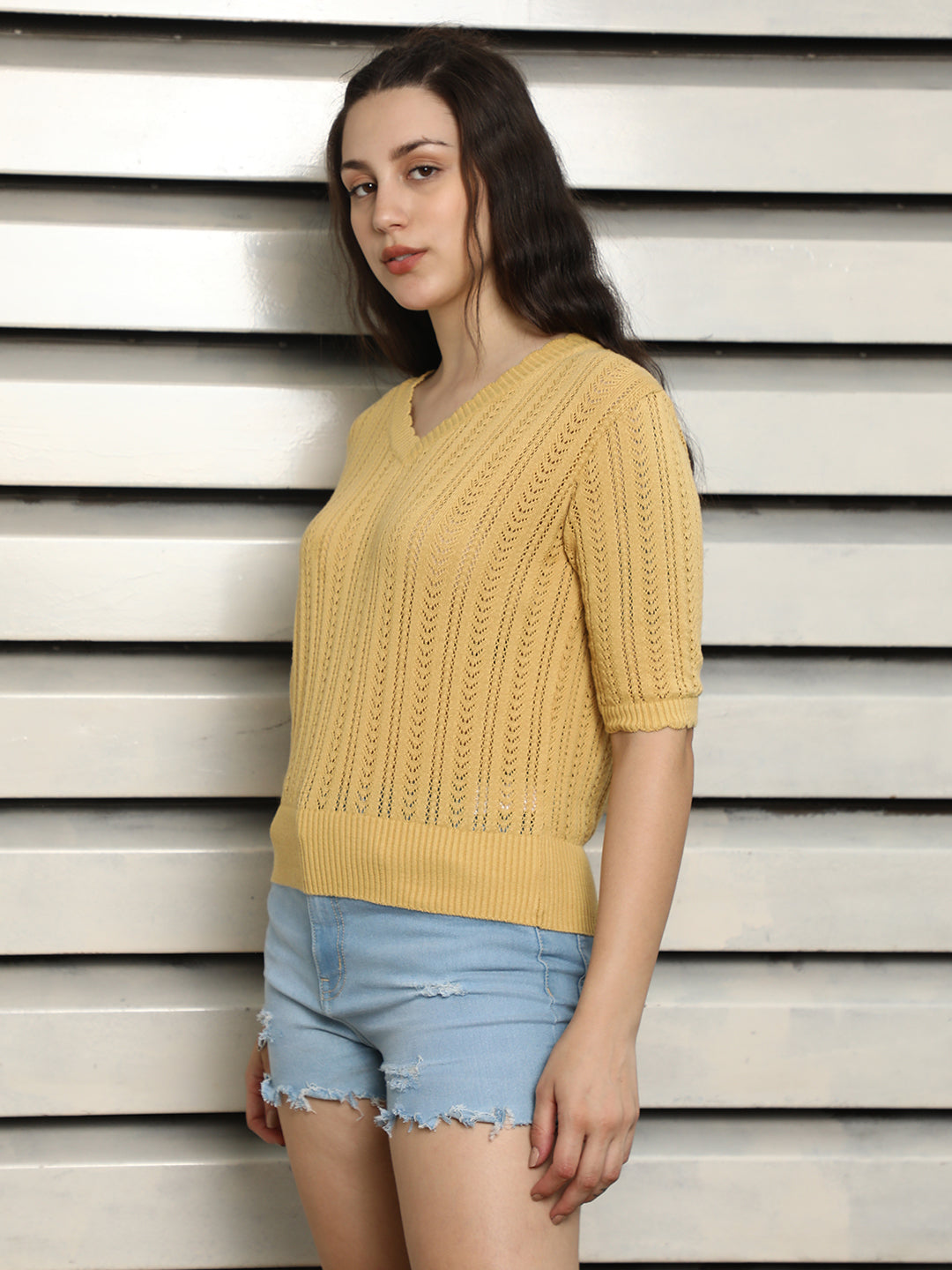 V-Neck crochet Cotton Top