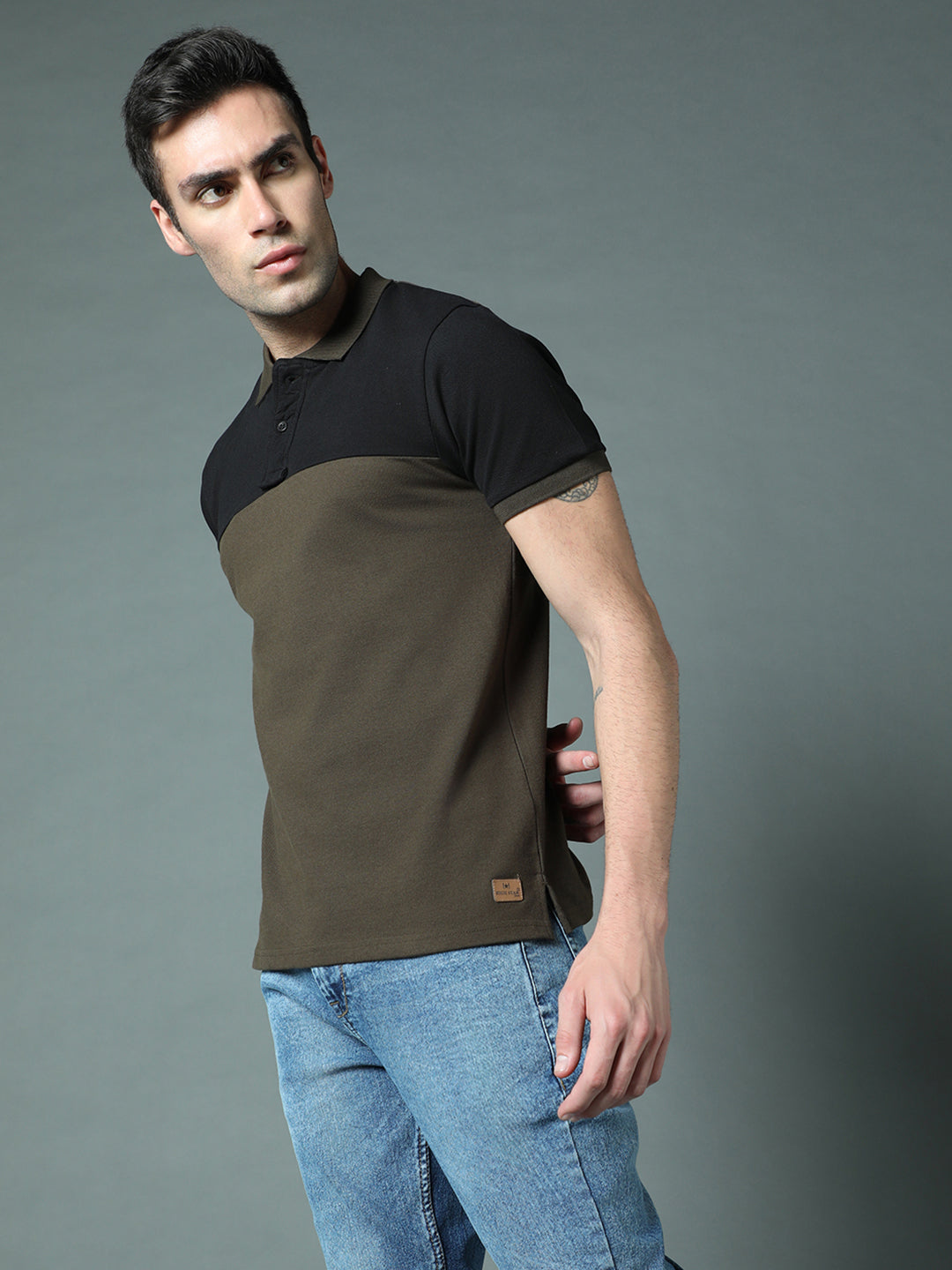 Colourblocked Polo Collar Pure Cotton T-shirt