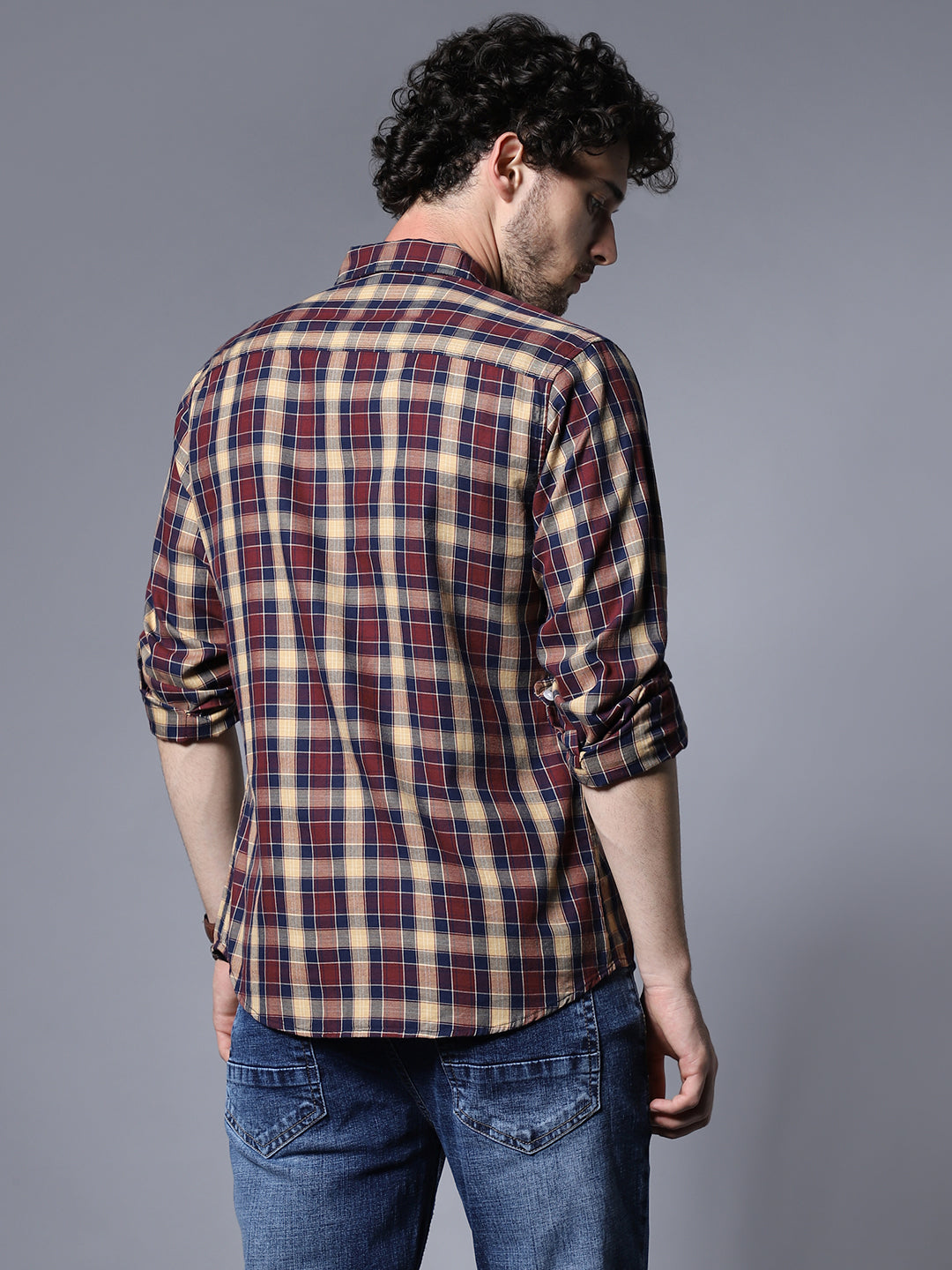 Checked Cotton Spread Collar Opaque Cotton Casual Shirt