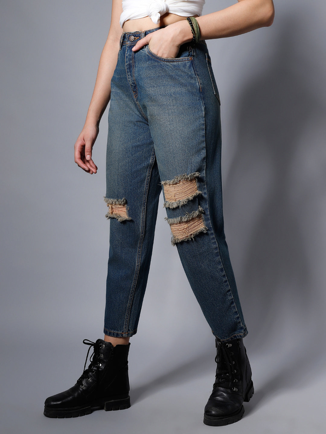 Women Blue High-Rise Highly Distressed Light Fade Jeans