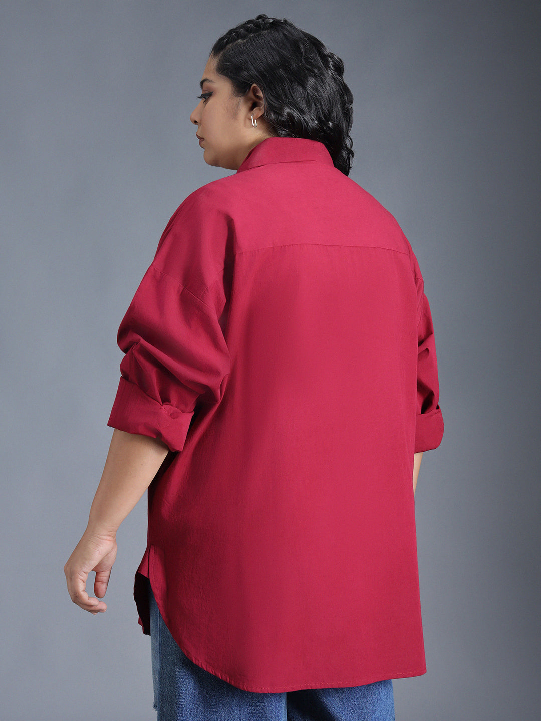 Plus Size Classic Spread Collar Curved Cotton Oversized Casual Shirt