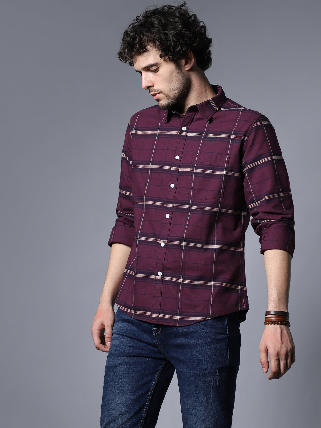 Classic Windowpane Checks Pure Cotton Casual Shirt