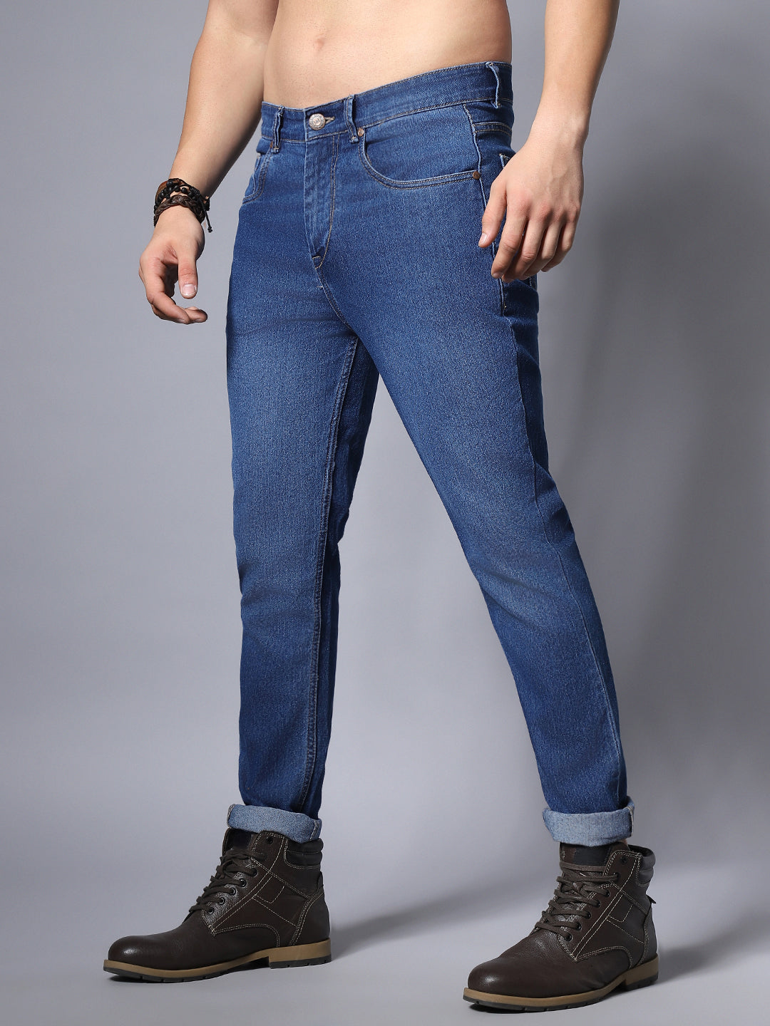 Men Straight Fit Clean Look Stretchable Jeans