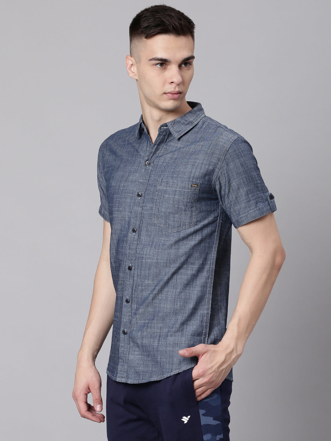 Spread Collar Slim Fit Denim Cotton Casual Shirt