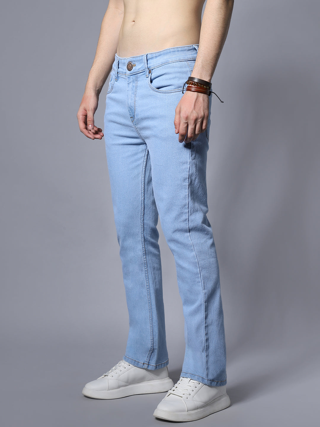 Men Wide Leg Clean Look Mid-Rise Stretchable Jeans