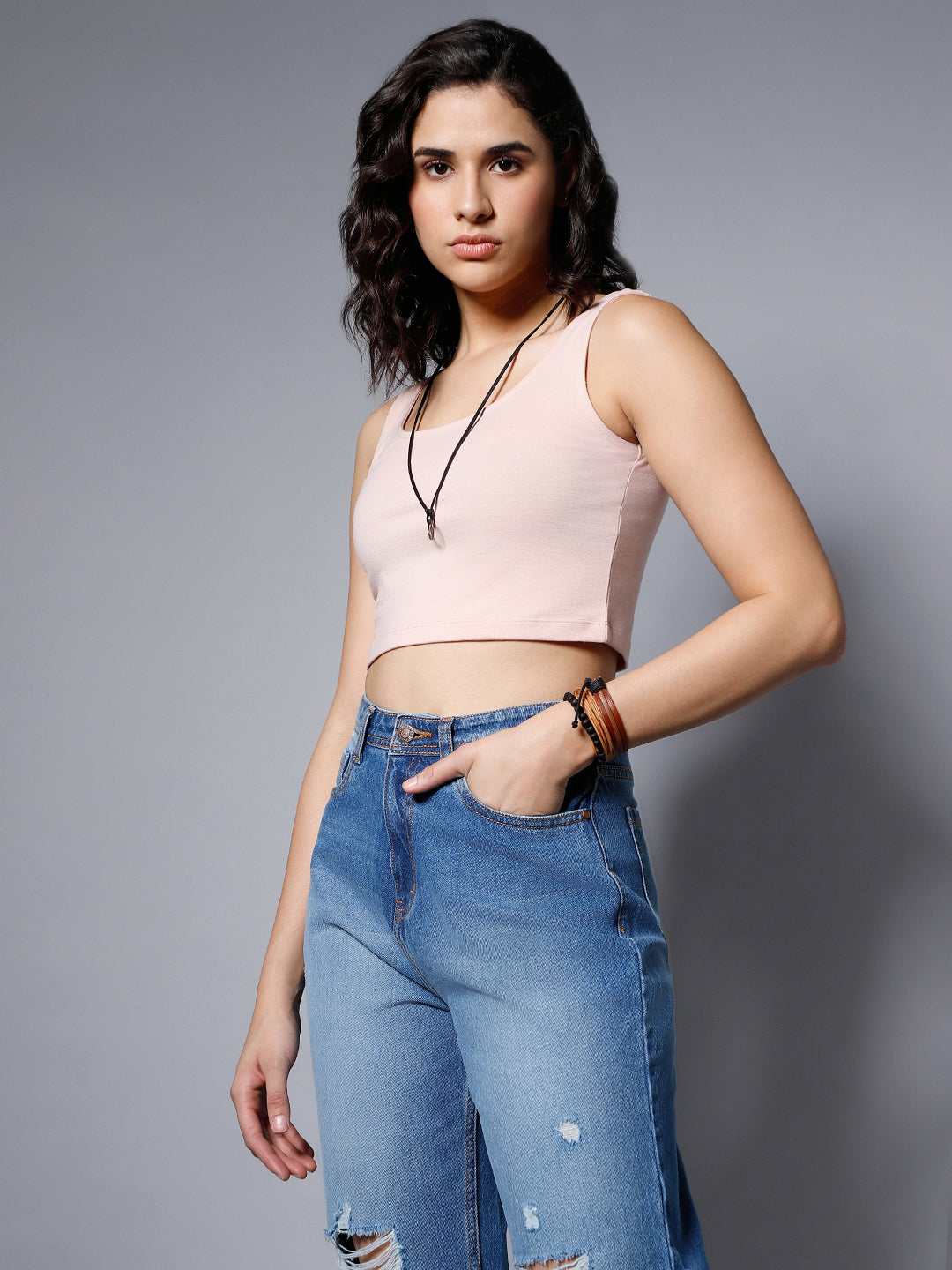 Round Neck Fitted Crop Top