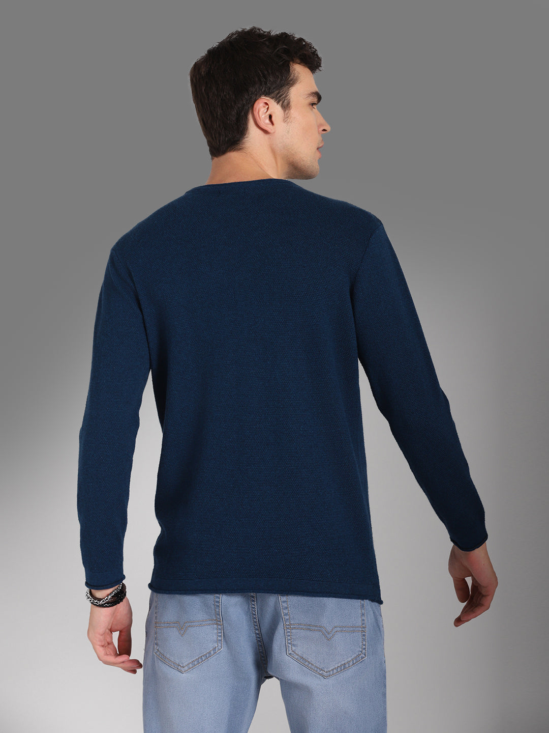 Round Neck Long Sleeves Cotton Pullover Sweater