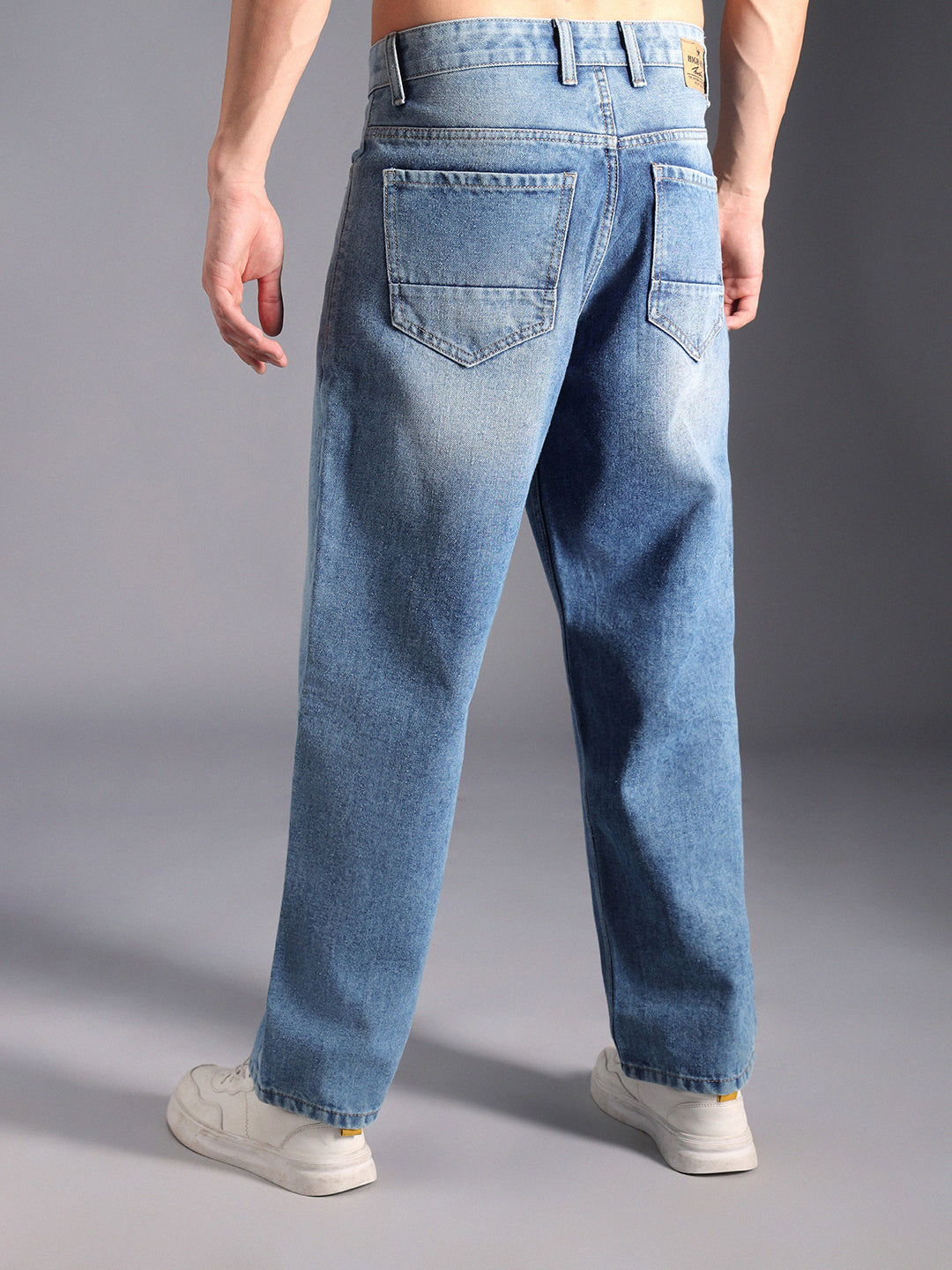 Men Wide Leg Clean Look Light Fade Cotton Jeans