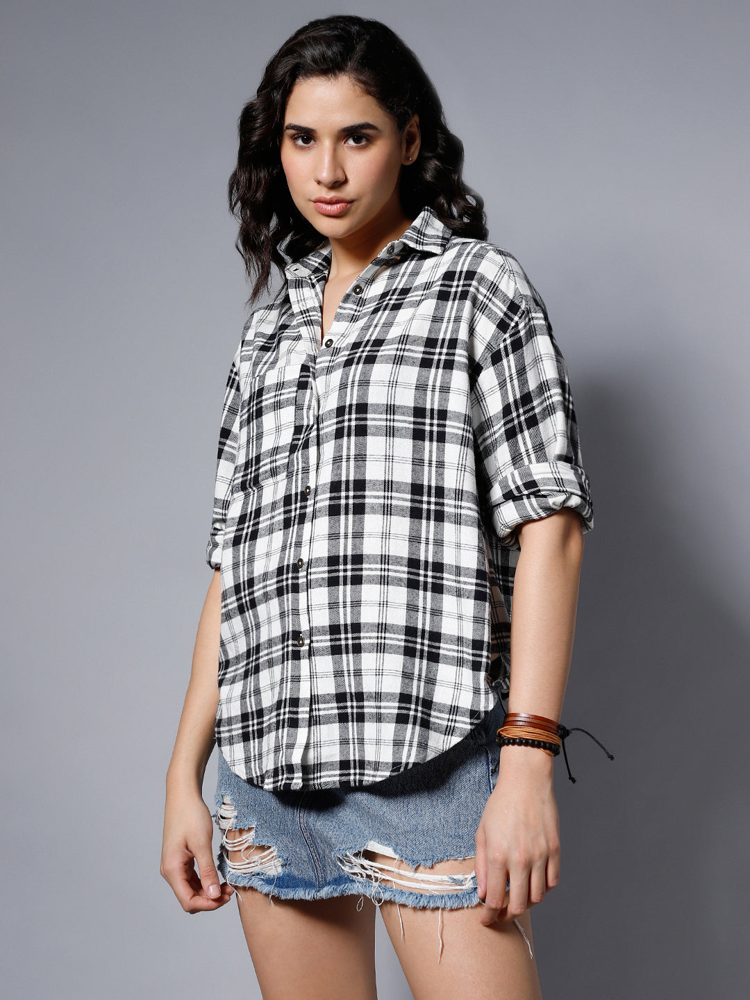 Classic Checked Spread Collar Boxy Fit Pure Cotton Casual Shirt