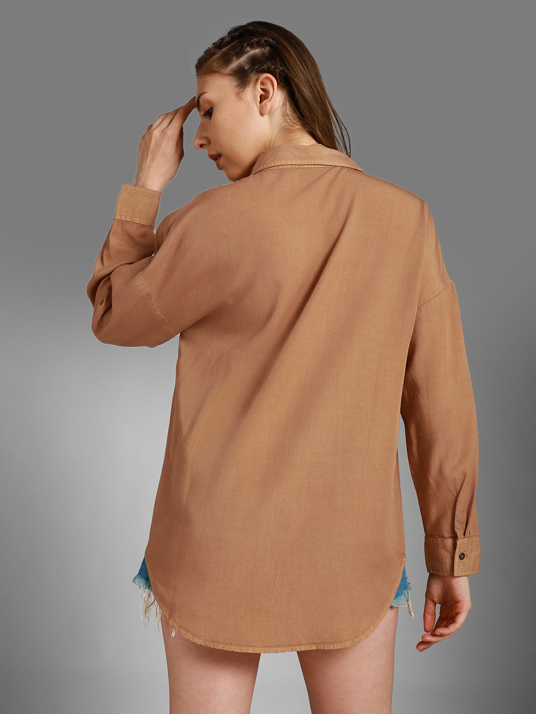 Classic Oversized Spread Collar Long Sleeves Cotton Casual Shirt