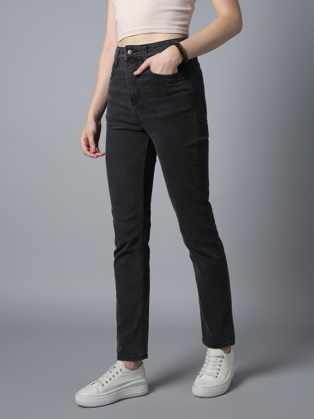 Women Straight Fit High-Rise Clean Look Stretchable Jeans