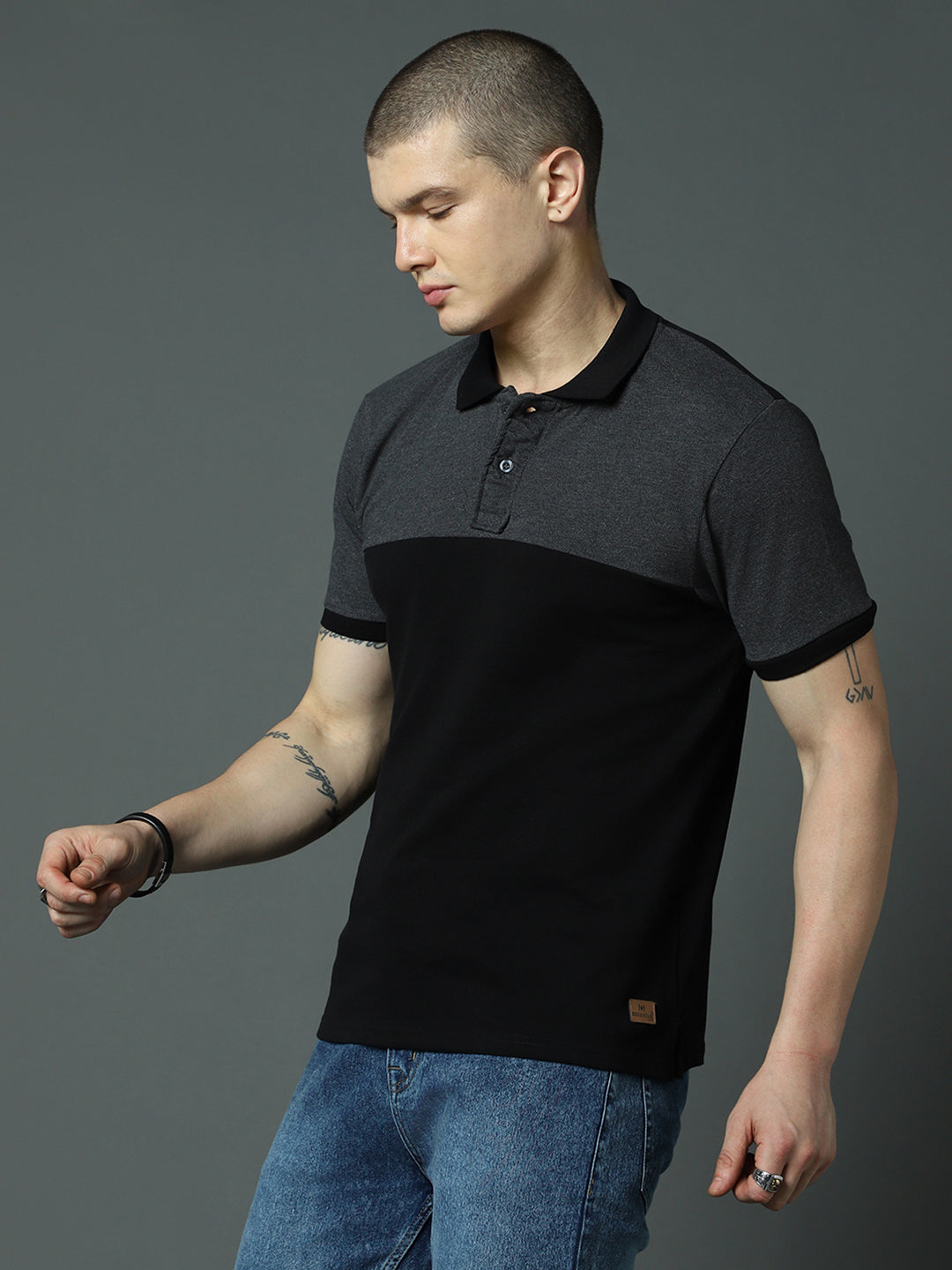 Men Black Polo Collar Regular Pure Cotton T-shirt