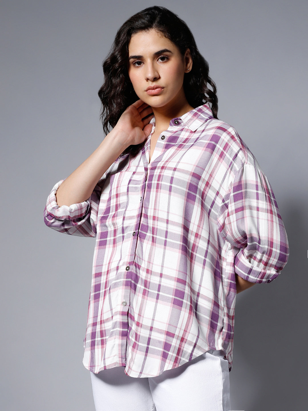 Classic Checked Spread Collar Boxy Fit Pure Cotton Casual Shirt