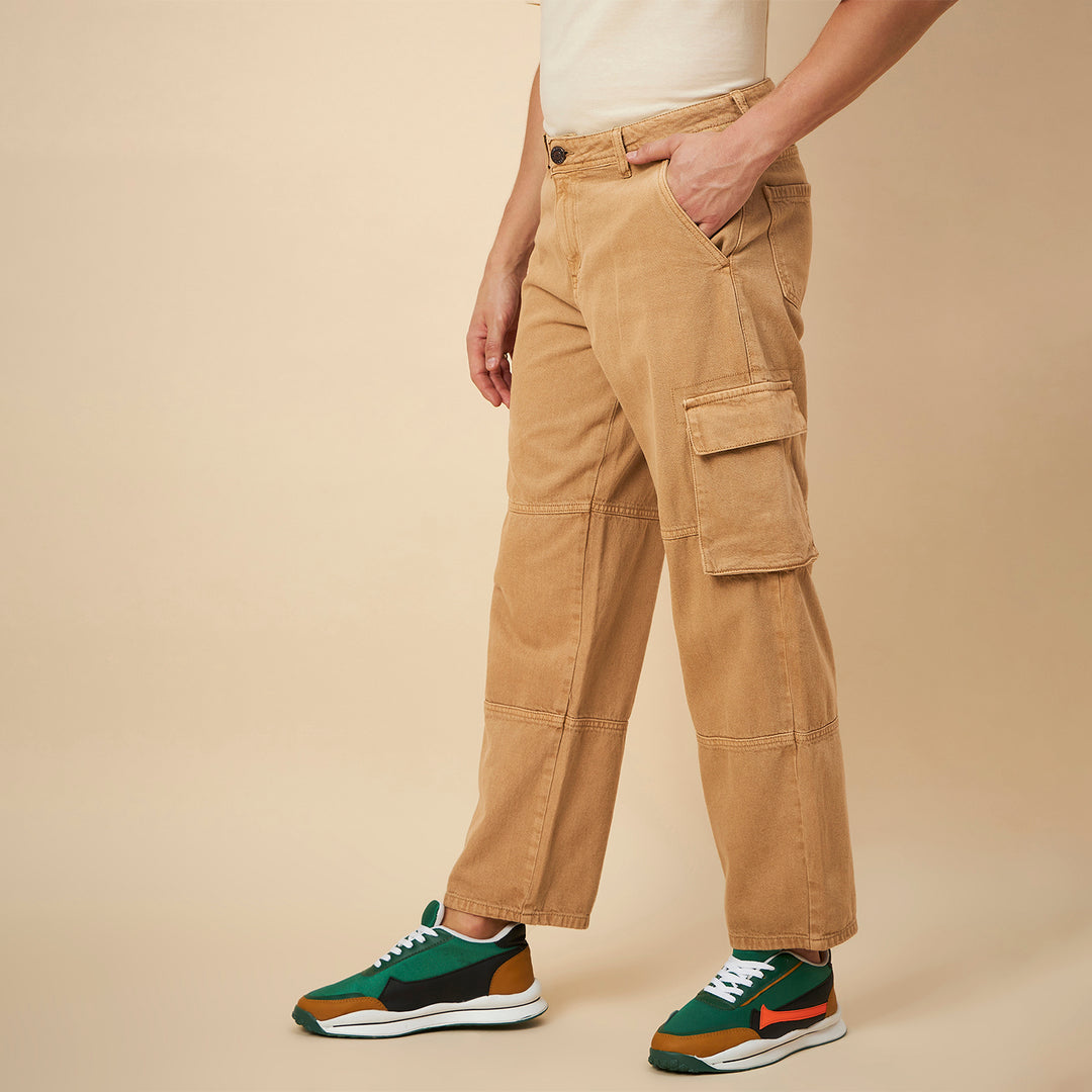 Men Loose Fit Mid-Rise Pure Cotton Cargos