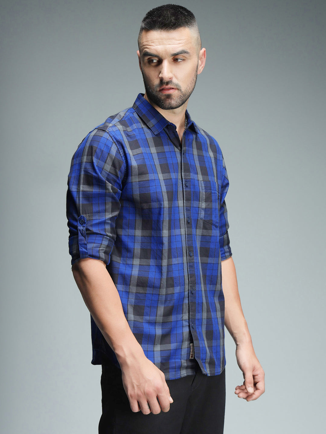 Classic Tartan Checks Spread Collar Long Sleeves Cotton Casual Shirt