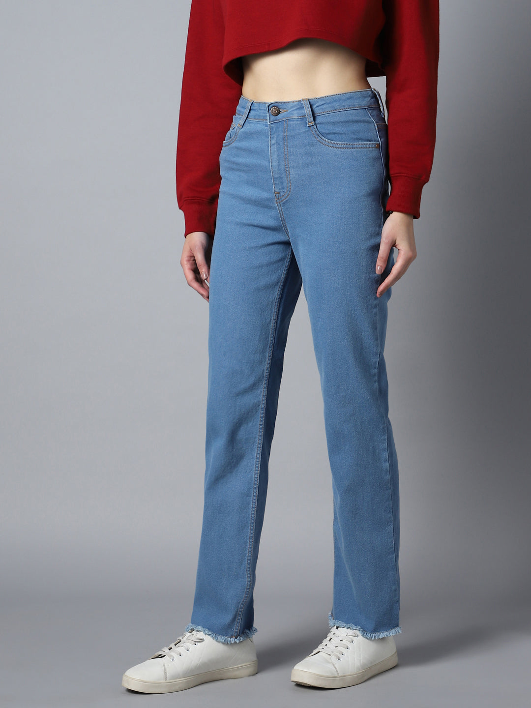 Women Straight Fit High-Rise Clean Look Stretchable Jeans