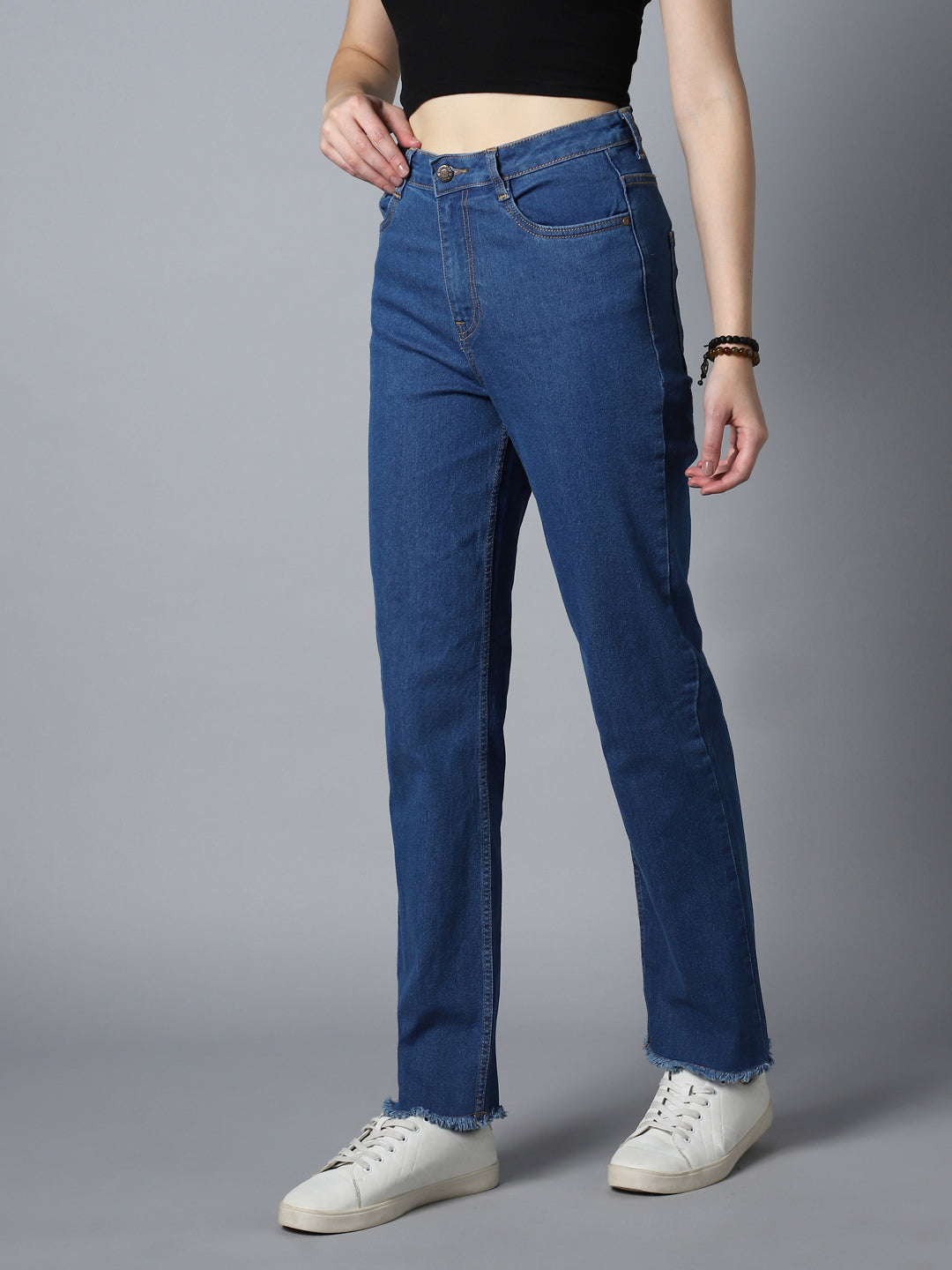 Women Straight Fit High-Rise Clean Look Stretchable Jeans