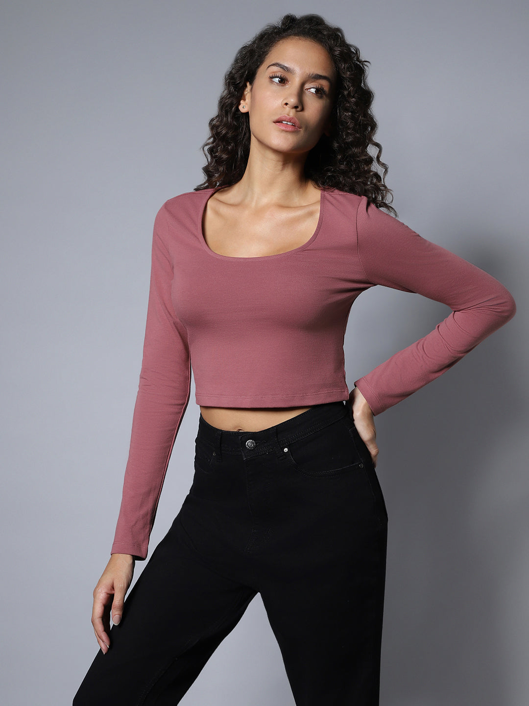 Solid Square Neck Full Sleeves Top