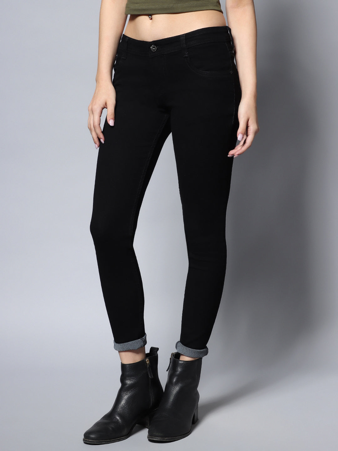 Women Black Slim Fit Mid-Rise Clean Look Stretchable Jeans