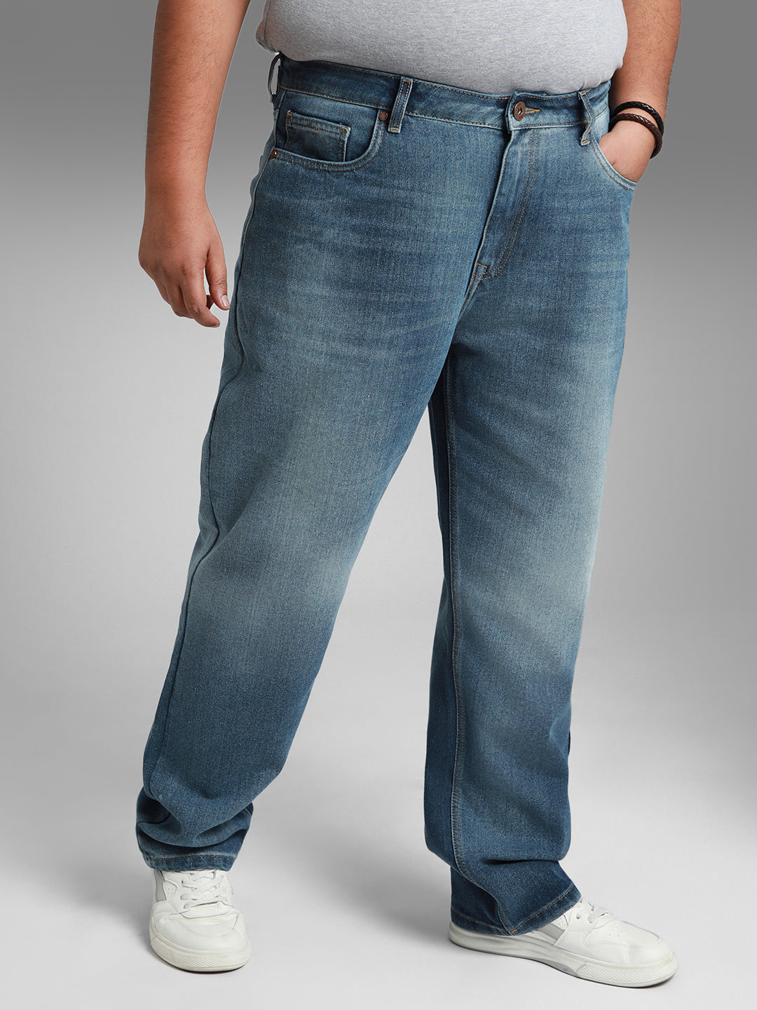 Men Plus Size Straight Fit Clean Look Mid Rise Pure Cotton Jeans