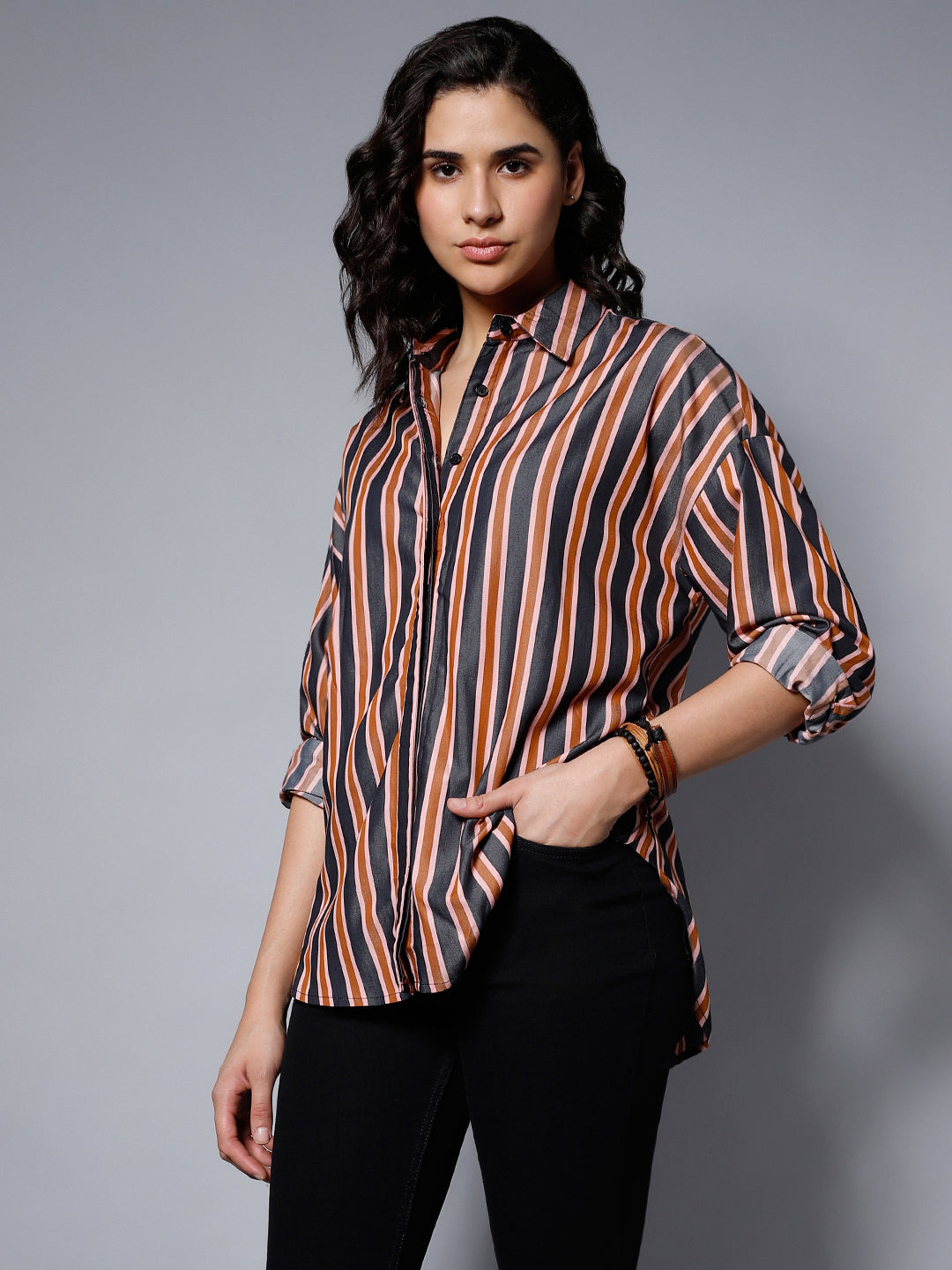 Classic Striped Spread Collar Boxy Fit Pure Cotton Casual Shirt