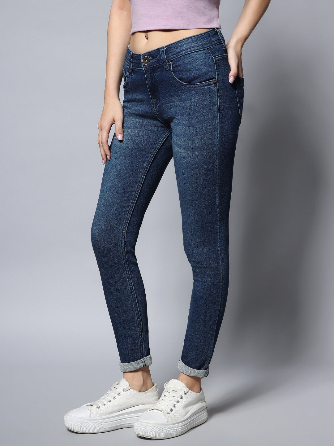 Women Stretch Straight Fit Heavy Faded Jeans