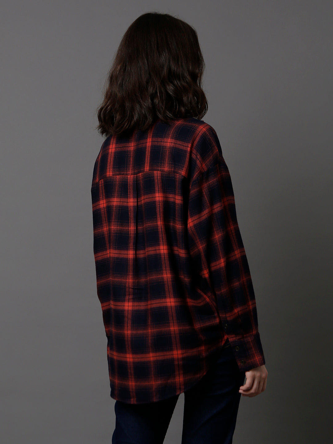 Classic Oversized Tartan Checks Spread Collar Long Sleeve Cotton Casual Shirt