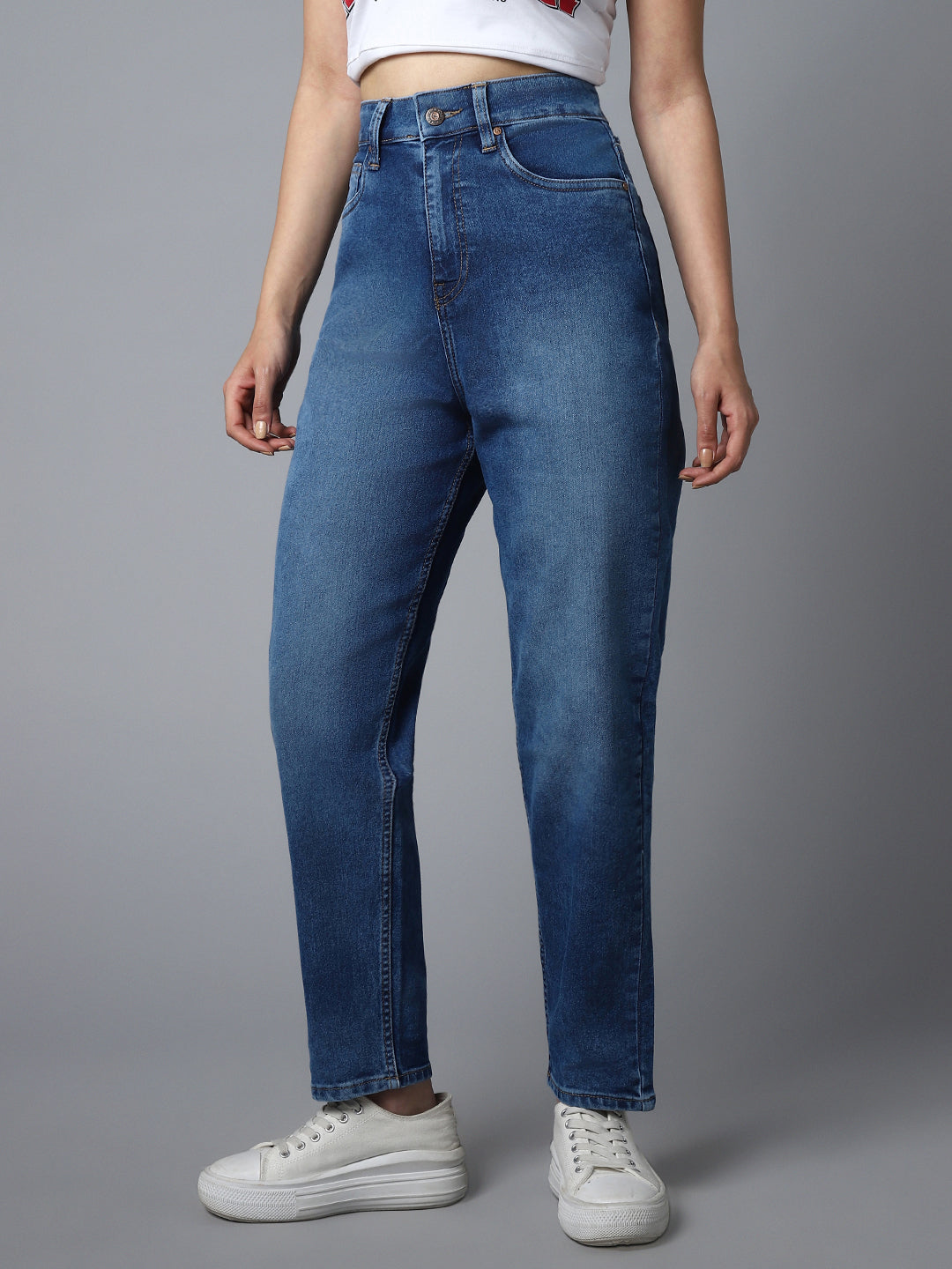 Women Clean Look High-Rise Cotton Jeans