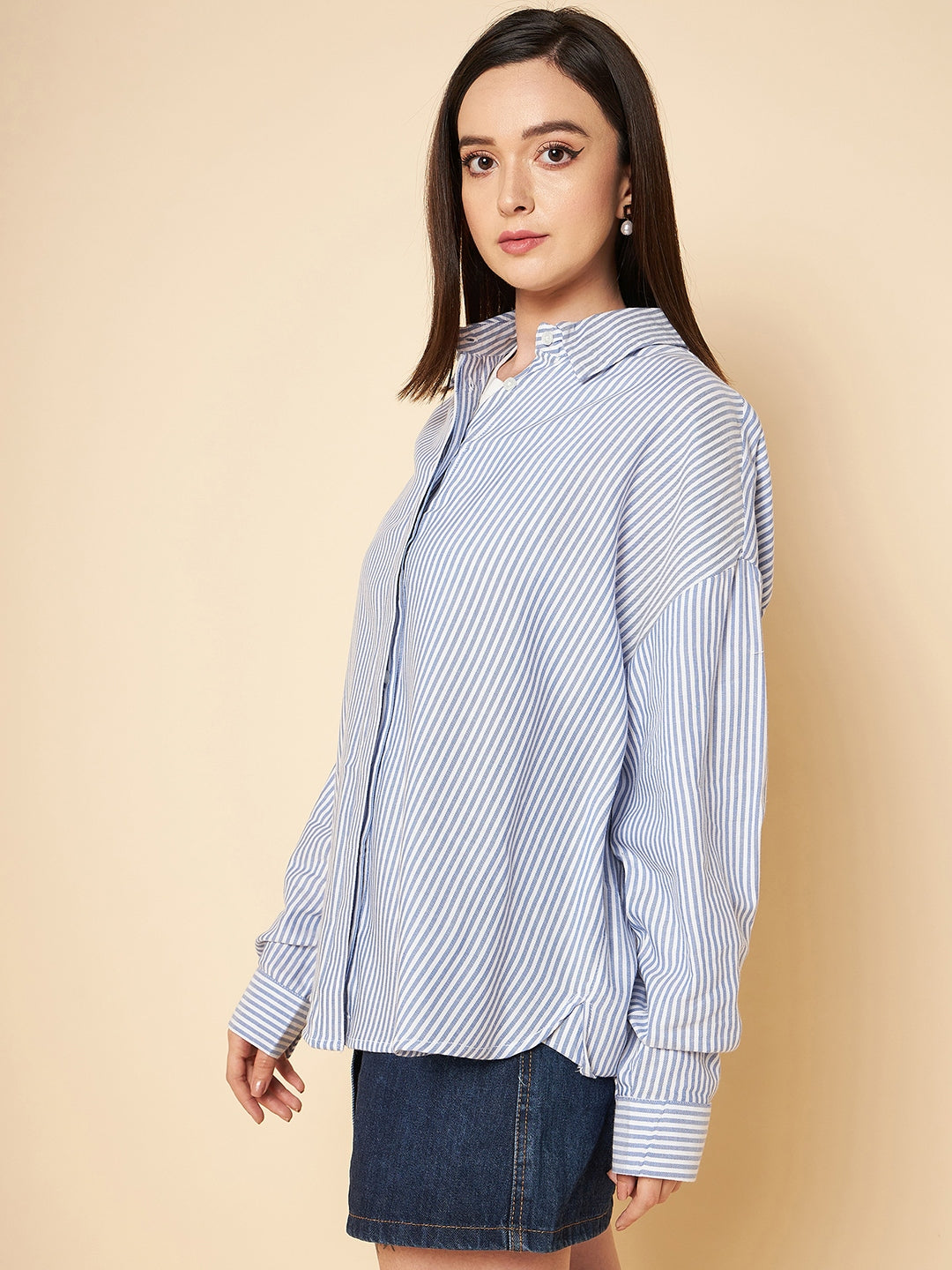 oversized blue striped cotton casual shirt