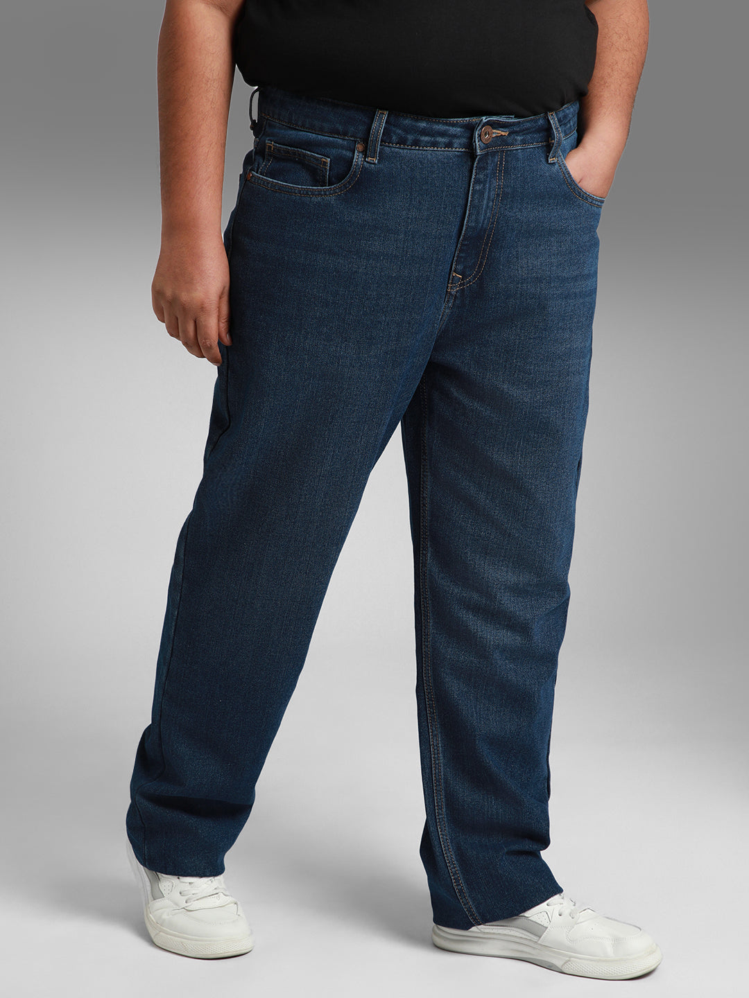 Men Plus Size Straight Fit Clean Look Pure Cotton Jeans