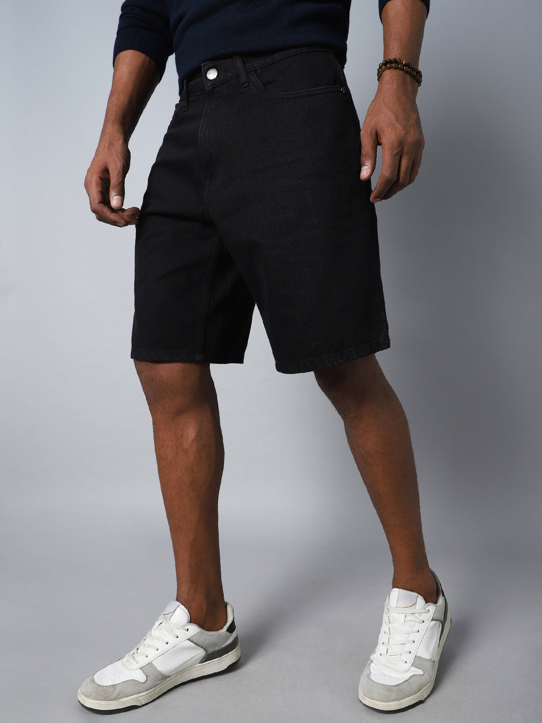 Men Black Loose Fit Denim Shorts