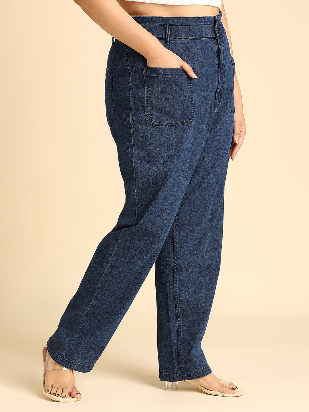 Women Plus Size Blue Straight Fit High-Rise Stretchable Jeans