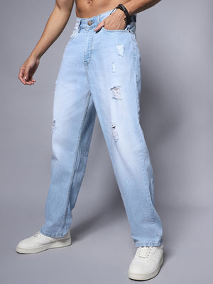 Pure Cotton Loose Wide Leg Mid Rise Jeans