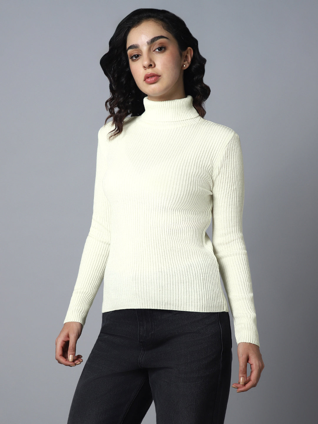 Ribbed Turtle Neck Long Sleeves Acrylic Pullover Sweaters