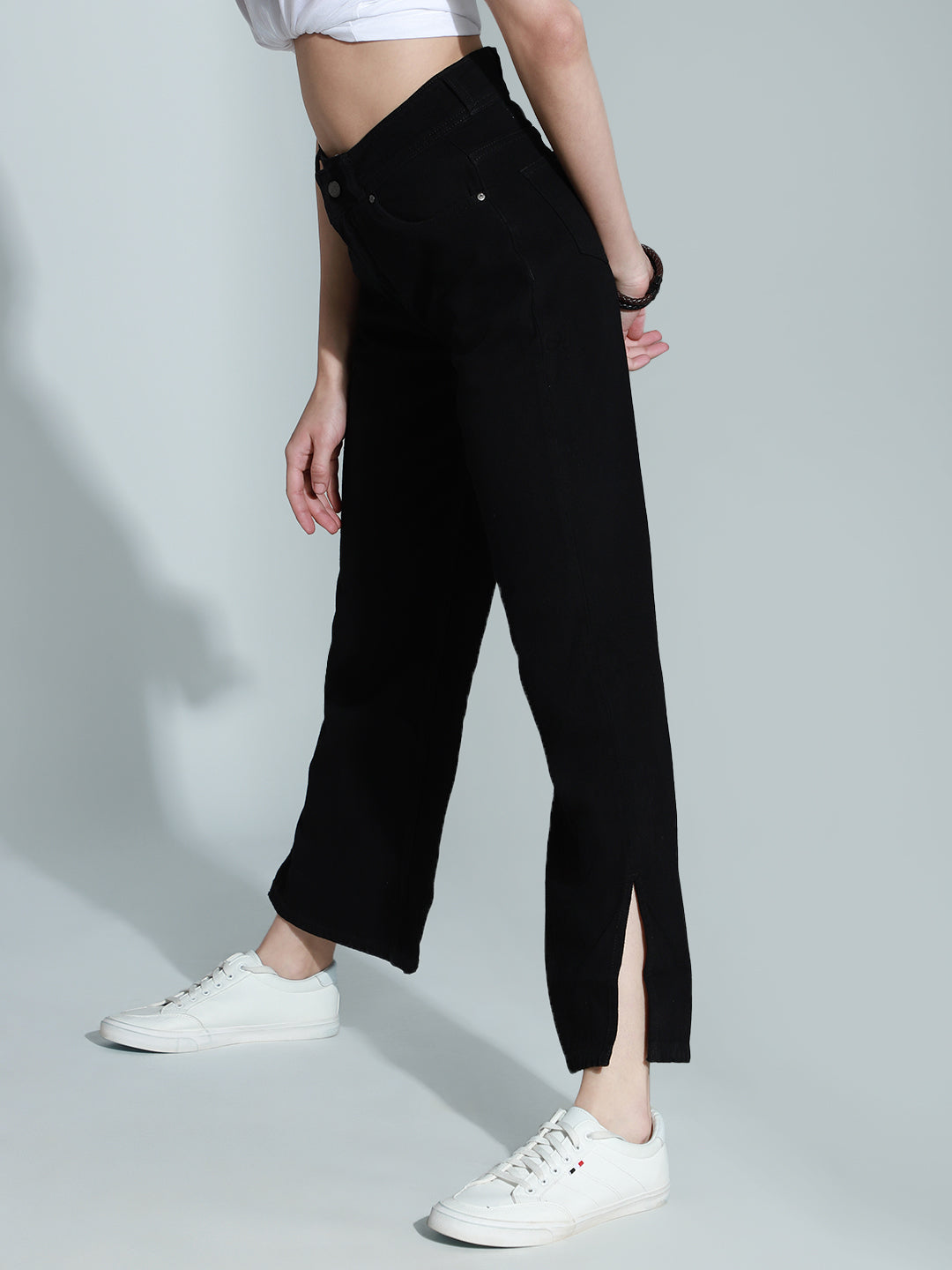 Women Black Wid-Leg Fit High-Rise Jeans