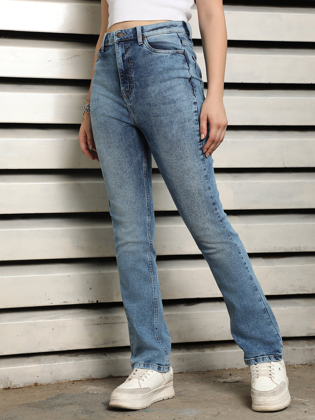 Women stove pipe High-Rise Heavy Fade Jeans