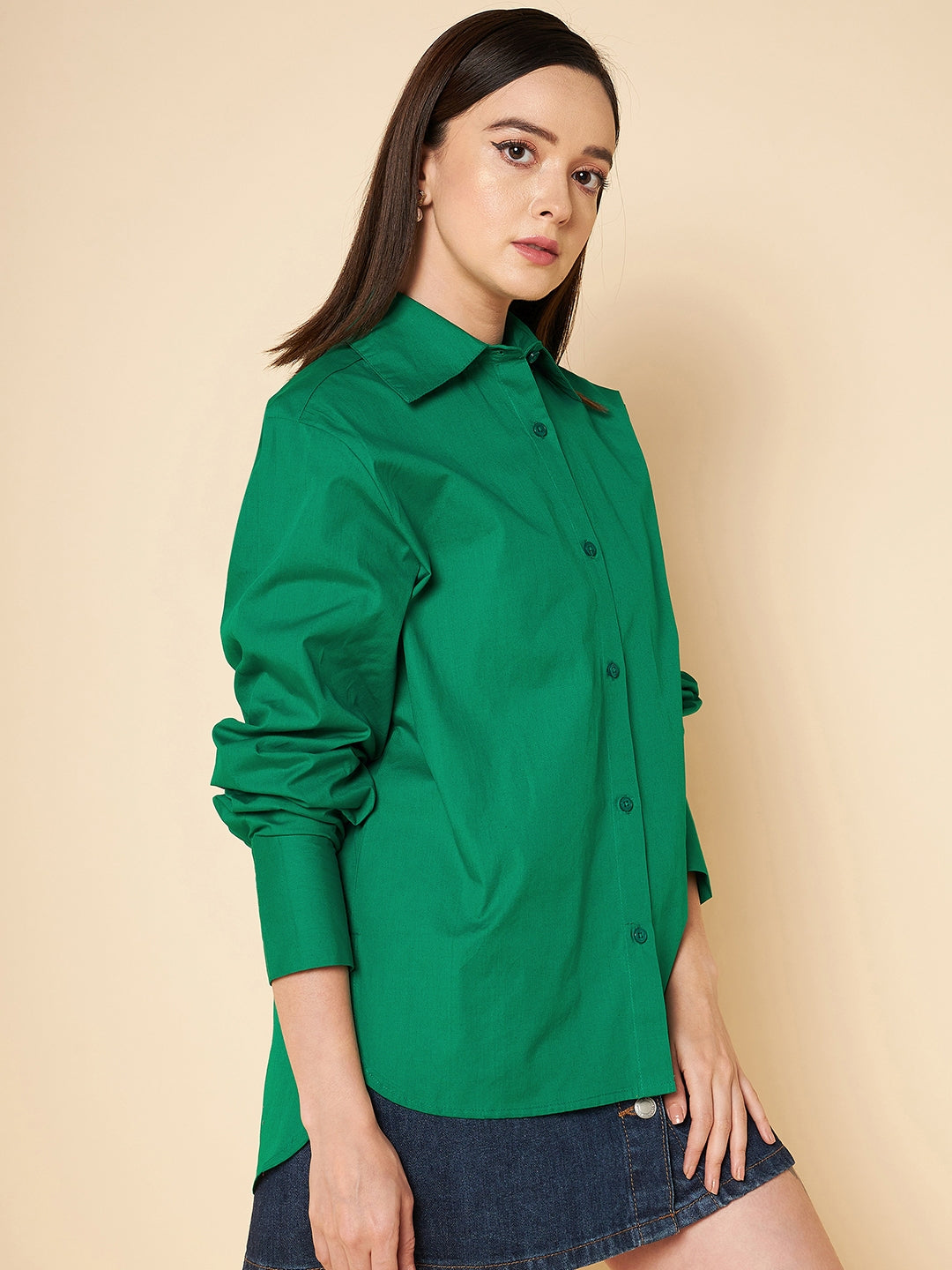 Oversized Fit Solid Cotton Casual Shirt