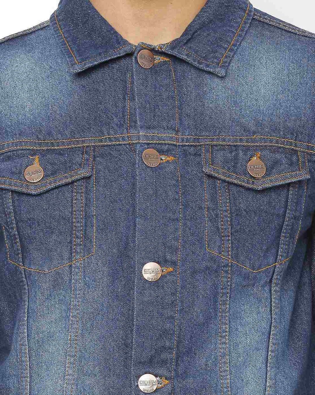 Washed Spread Collar Long Sleeves Cotton Denim Jacket