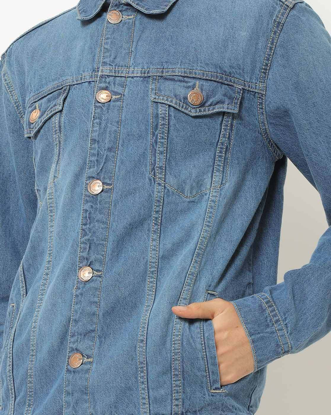 Washed Spread Collar Long Sleeves Denim Jacket